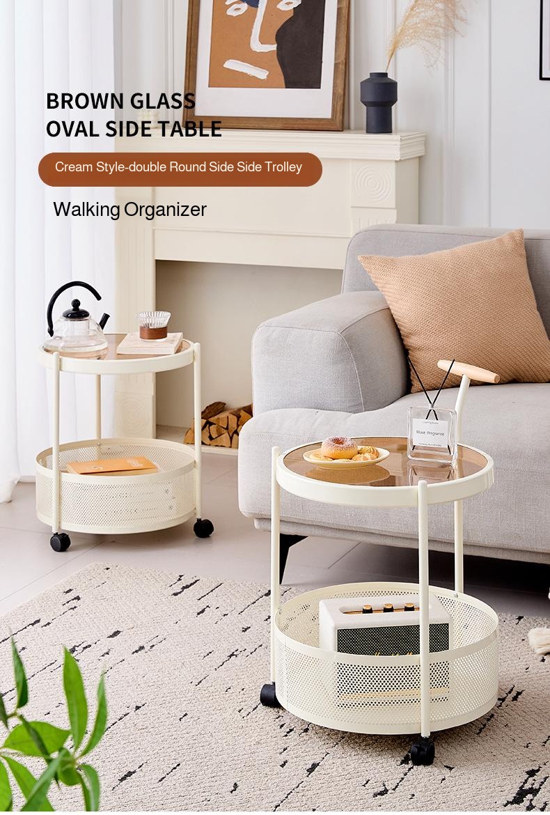 Luxury glass side table with wheels for easy movement