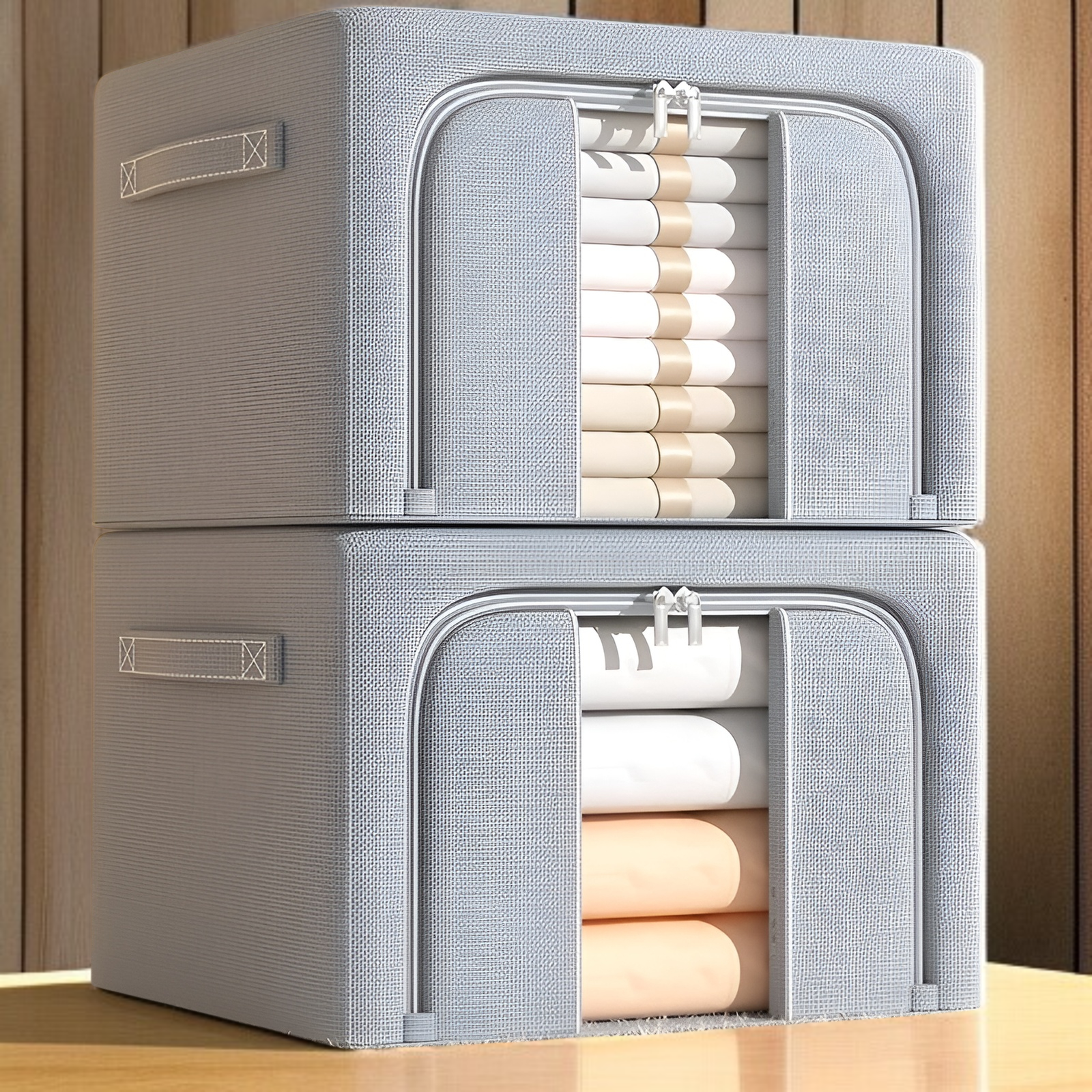 Large capacity foldable wardrobe storage box in bedroom