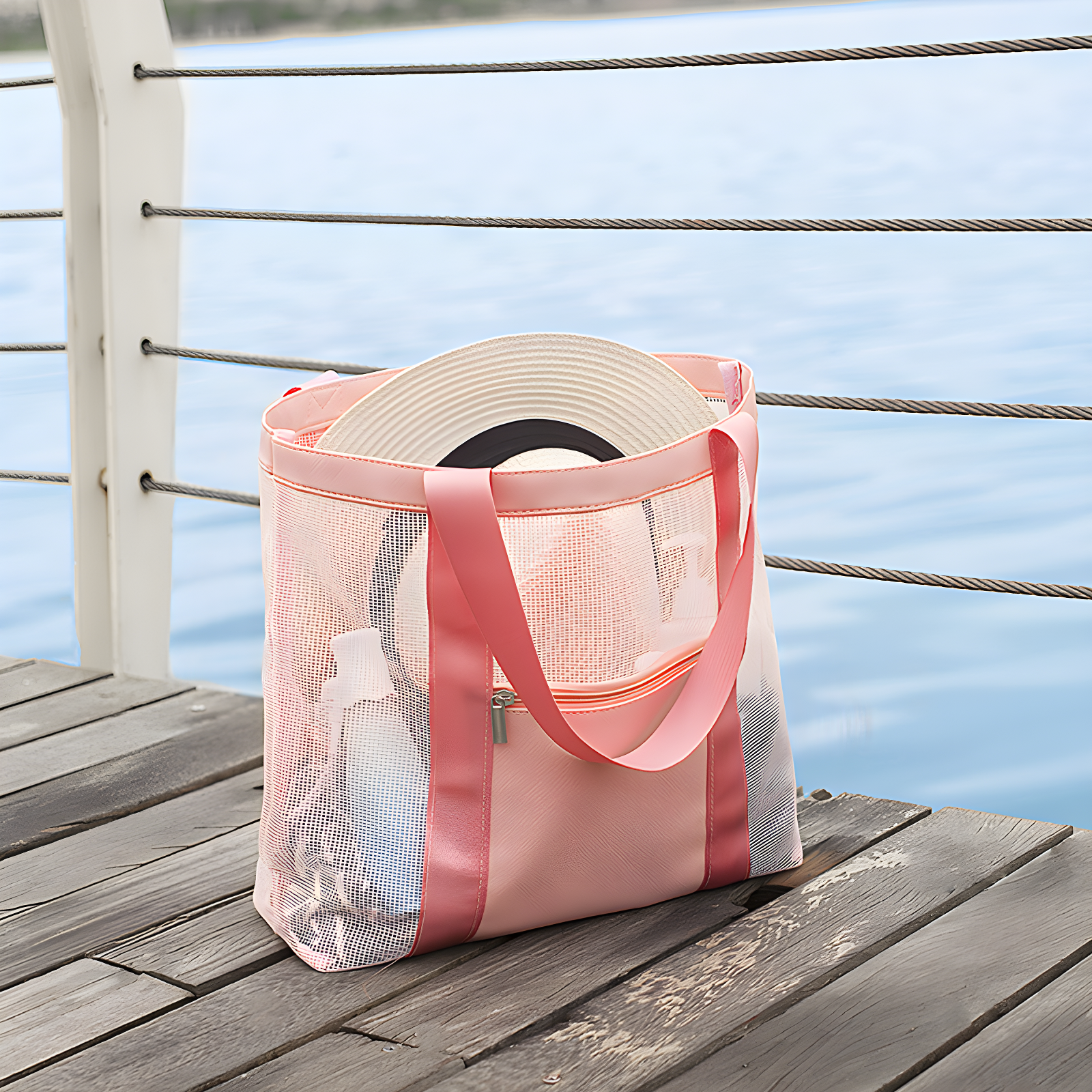 Travel-friendly beach bag for organizing essentials